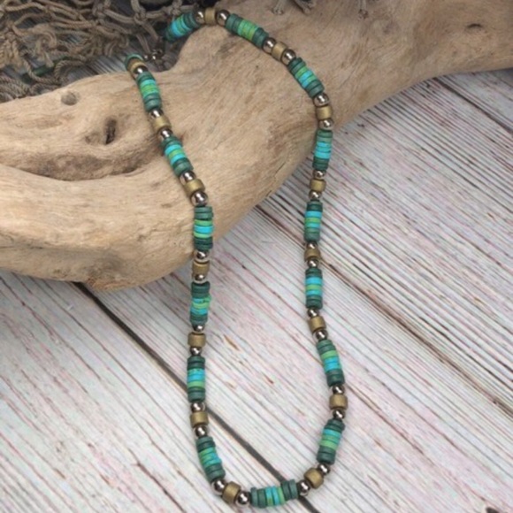 NEW Coconut Shell Coco Heishi Disk Beads & Silver Tone Unisex Necklace Hippie - Picture 3 of 13